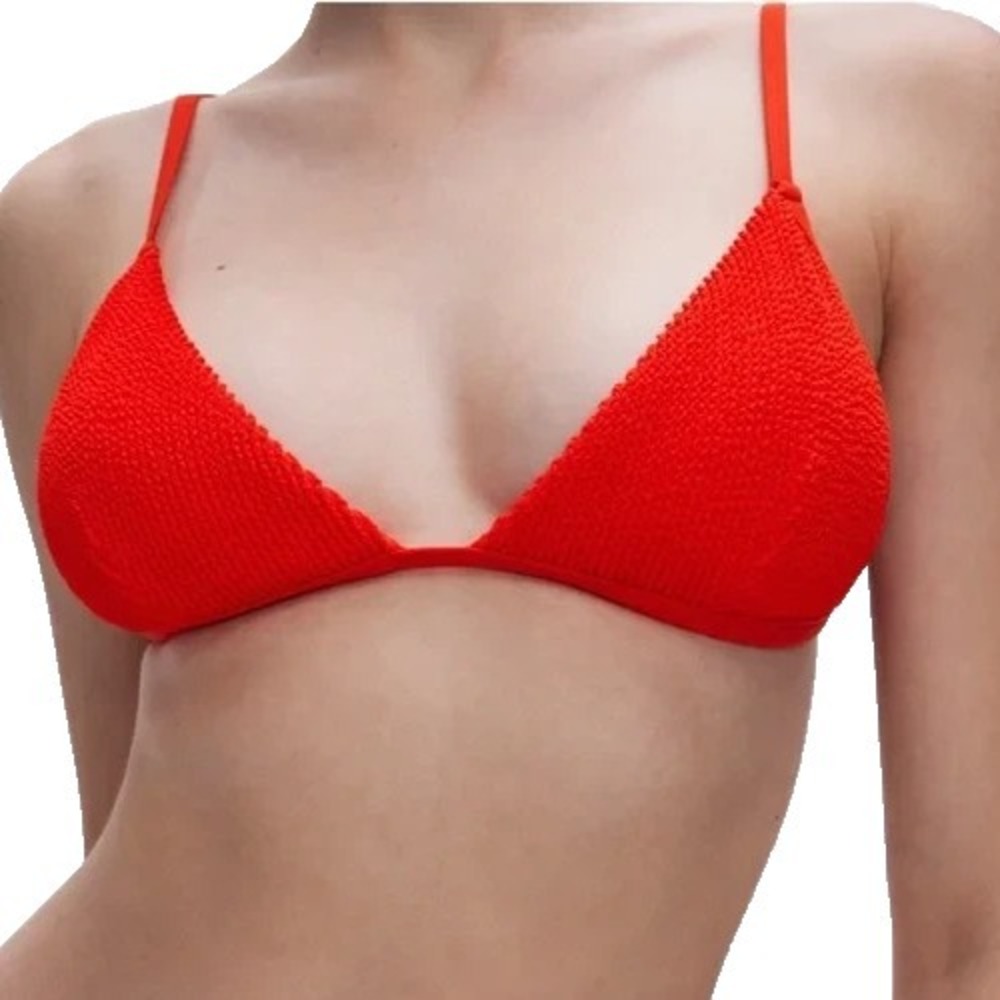Good American Red Textured Triangle Bikini Top